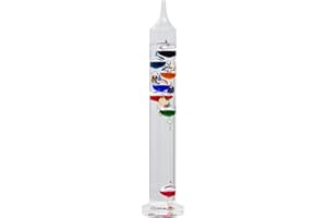 JINGYUE 15 inch Galileo Thermometer with 7 Multi Colored Balls with Gold Tags from 60ºF to 84ºF Galileo Thermometer Gorgeous Gift for Family or Friends Present Home, Office Indoor and Outdoor Décor