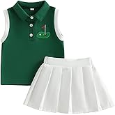 mlpeerw Toddler Girl Golf Outfits Hole In One Golf Sleeveless Polo T-shirt Tops And Pleated Skirt 2Pcs Baby Summer Clothes