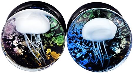 1Pair Glass Ocean Jellyfish Ear Plugs Gauges Expander Tunnels 6 Style to Choose Size 0g-5/8