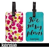 Kensie Buckle Closure Plastic PVC Luggage Tags in Blue/Multi Floral, 2 Pack