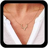 Allereyae Boho Deer Antler Choker Necklace Elk Head Pendant Necklace Bohemia Antler Deer Choker Cute Animal Necklace Chain for Women