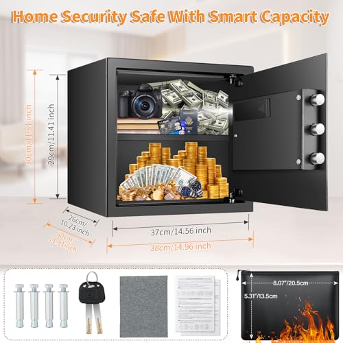 30 L Safe Fireproof with Fireproof Waterproof Wallet, Digital Home Safe with Removable Shelf and Alarm System, Wall Safe, Furniture Safe for Jewellery, Cash, Medication, A4 Documents