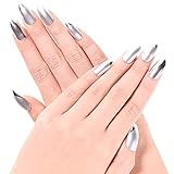 Ejiubas 24 Pcs Silvery Matte and Metalic Finish Full Cover Talone Medium False Nail Tips