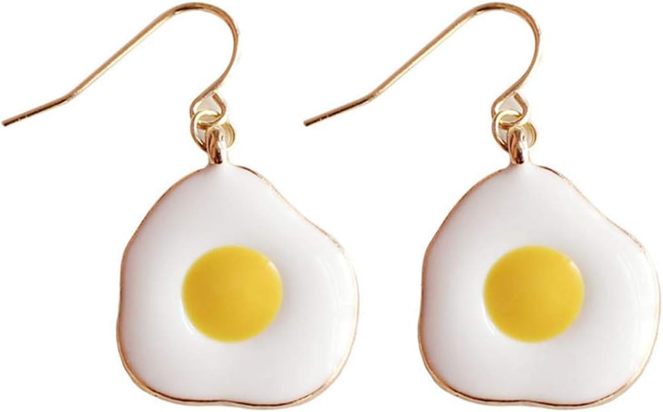 Eleusine Cartoon Enamel Glaze Food Omelette Egg Necklace Stud Earrings Brooch Rings Women Funny Jewelry Accessories…