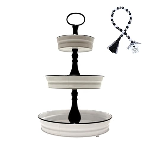 3-Tier Serving Tray – Tiered Serving Tray with Wood Bead Garland