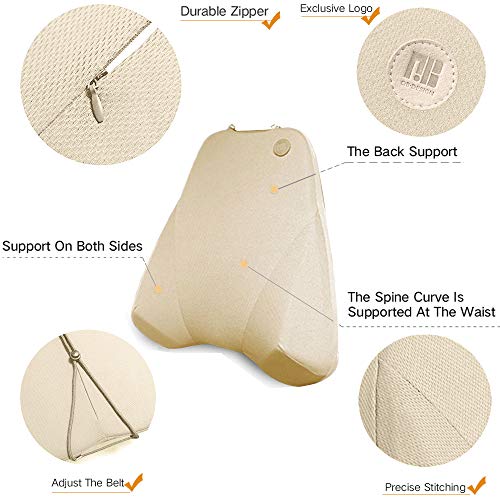 QBUC Car Back Support, Car Lumbar Pillow for Back/Spine/Coccyx Pain Relief, Memory Foam Lumbar Support Pillow - Comfort Back Cushion for Car seat, Office Chairs, Travel and Home (Beige)