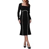 WOMLAYOUT Women's Cocktail Bodycon Dress Midi Square Neck Contrast Binding Mermaid Dress