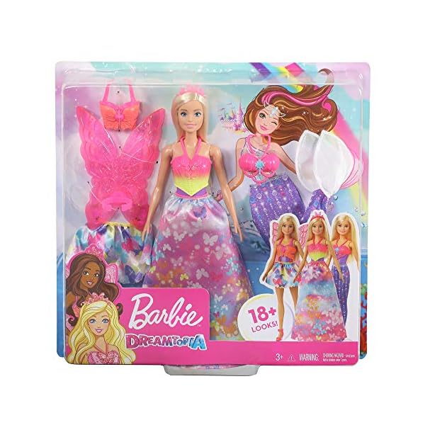 Barbie GJK40 - Dreamtopia 3-in-1 Fantasie Spielset, Puppe (blond) mit 3 Outfits und Zubehör: Fee, Meerjungfrau und Prinzessin, Spielzeug ab 3 Jahren – Bild 7