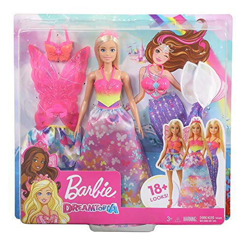 Barbie GJK40 - Dreamtopia 3-in-1 Fantasie Spielset, Puppe (blond) mit 3 Outfits und Zubehör: Fee, Meerjungfrau und Prinzessin, Spielzeug ab 3 Jahren – Bild 7