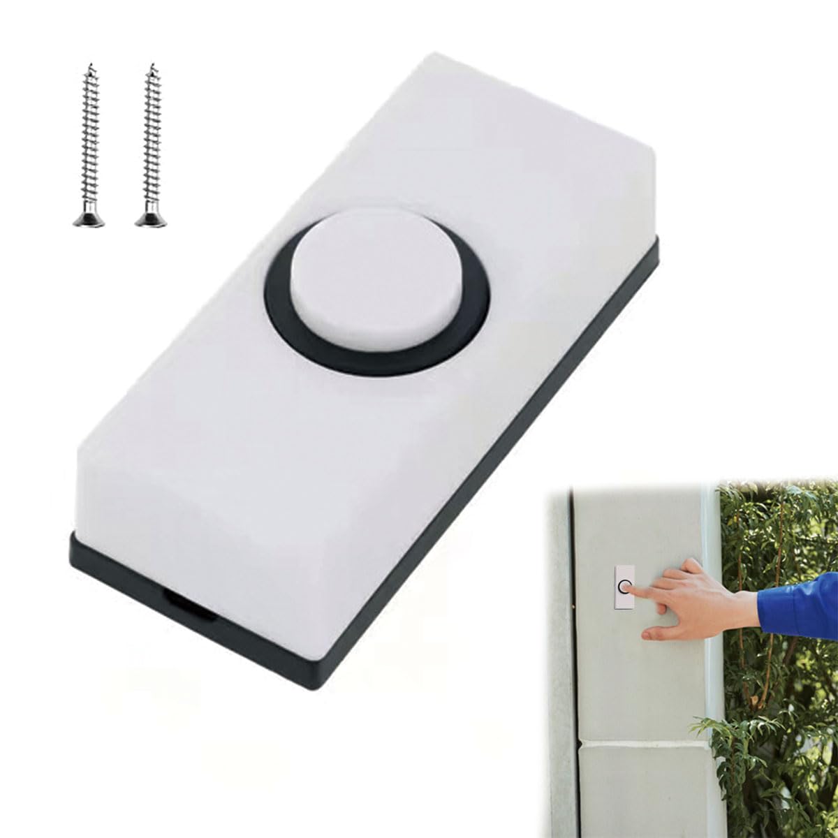Wired Door Bell Button Wired Bell Push Universal Door Bell Push Wall Mounted Doorbell Push Button White Plastic Doorbell Button with 2Pcs Screws for Home Warehouse Garage