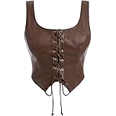 Verdusa Women's Plus Size Retro Vintage Leather Tank Top Lace Up Grommet Eyelet Fitted Crop Tops