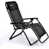 Niceway Foldable Zero Gravity Chair, Reinforcement of Square Steel Tube Structure Chair with Headrest Pillows-380lbs Capacity Black