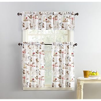 No. 918 Brew Coffee Print Microfiber 3-Piece Kitchen Curtain Set, 54