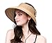 Womens Sun Hat Wide Brim Hats for Women Straw Sun Visors Roll Up Beach Hats for Women with Ponytail Beige