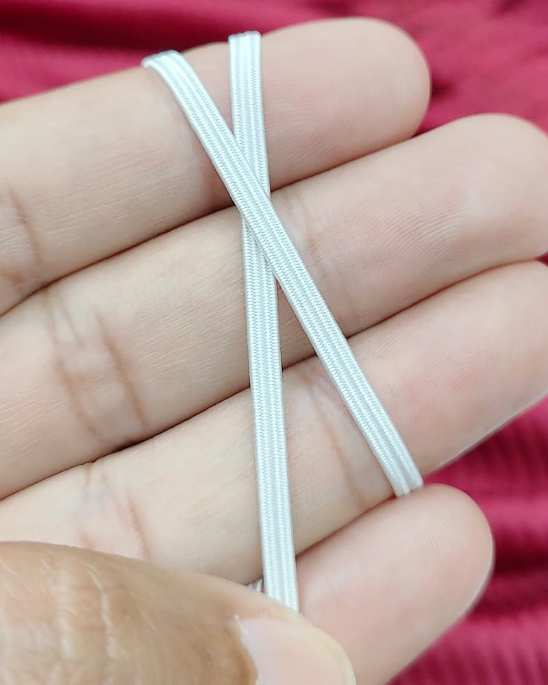 Noshad® White, 3mm - 1/8" Flat Elastic Band Cord for Sewing, Dressmaking, Haberdashery and Clothing DIY Arts and Crafts Accessory, Material, Supplies (20Meter - 22Yard)