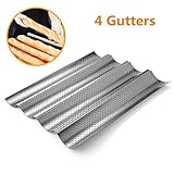 Perforated Baguette Pan, Homono Non-Stick Perforated French Bread Pan Wave Loaf Bake Mold, 15 by 13 by 1 inch 4 gutters (Color: grey metallic) by Homono