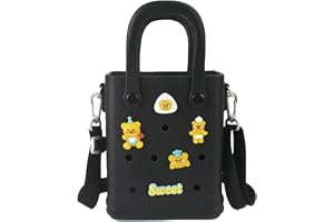 Juyeesm Mini Rubber Beach Bag with Strap & Charms, Waterproof EVA Beach Bag for Girls, Small Rubber Tote Bag for Women