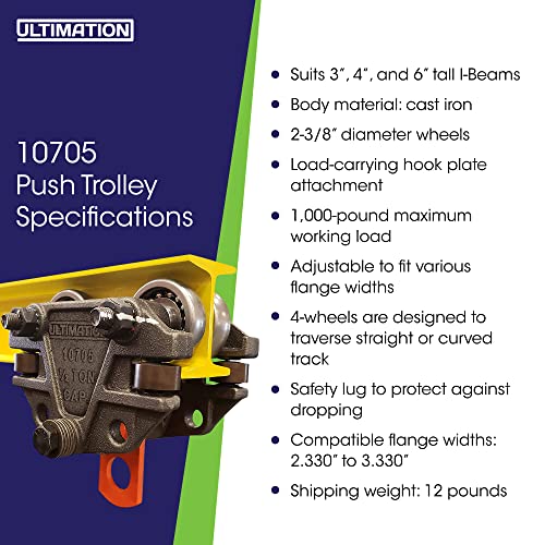 Ultimation Heavy Duty 1,000 Pound Capacity IBeam Trolley with Side