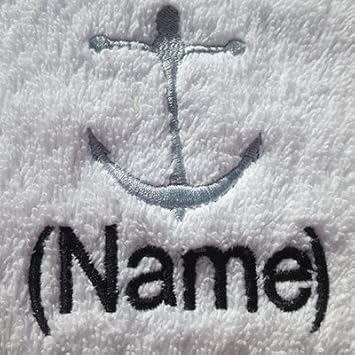 Bademantel für Erwachsene mit einem Anker Logo und Namen Ihrer Wahl in weiß, Größe M, L, XL oder XXL, 100 % Terry-Baumwolle, 