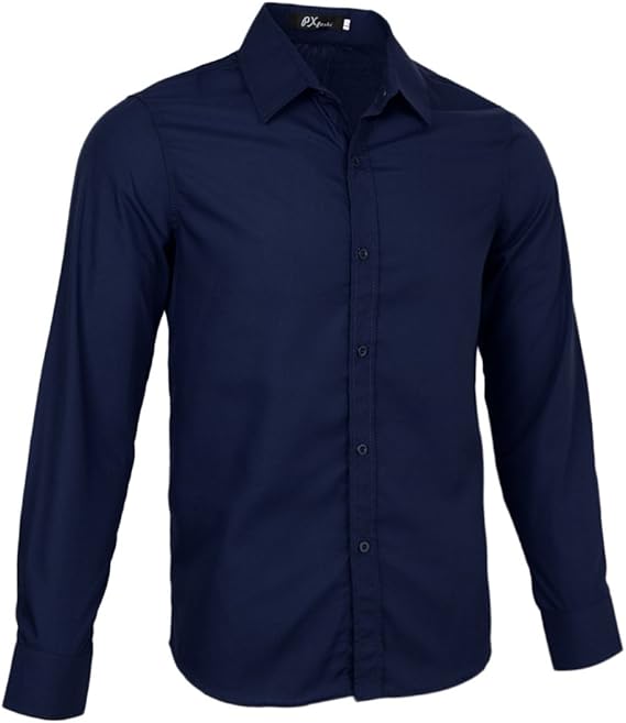 Amazon 日常 職場 ビジネス系 ドレスシャツ ワイシャツ シャツ スーツ 長袖衿高 メンズ 紳士 プレゼント 多色サイズ 紺 L シャツ 通販