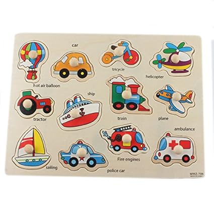 FunBlast Wooden Colorful Learning Educational Board for Kids with Knobs, Educational Learning Wooden Board Tray, Size- 30 X 22 cm, Available in 8 Different Variants (Vehicles)