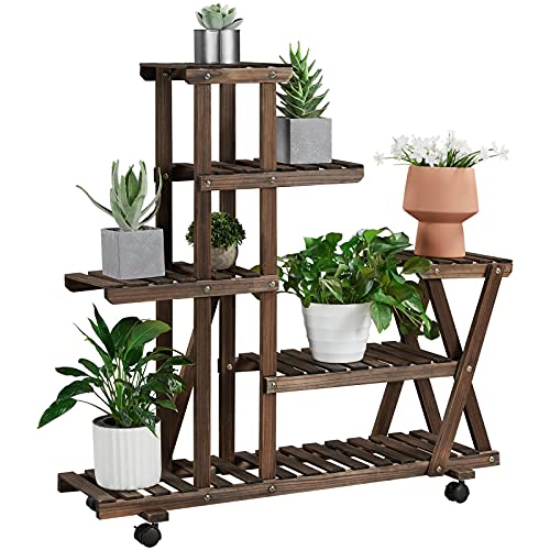 Yaheetech Scaffale per Piante Scaffalatura Fioriera Porta Vasi Interno Espositore in Legno Esterno Supporto per Vasi a 5 Ripiani Verticale Giardino Giardinaggio 96,5 x 33 x 101 cm