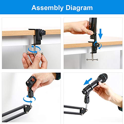 Earamble Professional Studio Condenser Microphone Suspension Boom Scissor Mic Arm Stand with Table Mounting Clamp for Blue Yeti Snowball