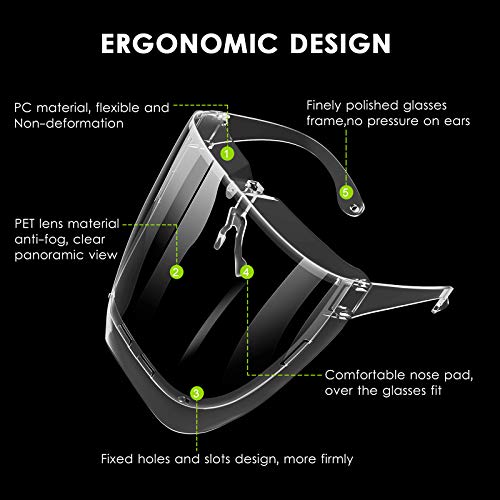 EWA (5 Replaceable Visors Packed) Clear Safety Face Shield, Super Lightweight HighDefinition