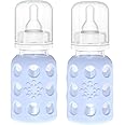 Lifefactory Glass Baby Bottles with Silicone Protection - 2-Pack, 4 oz Bottles, Blanket