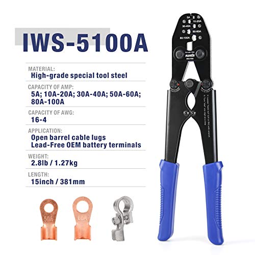 IWISS Battery Cable Lug Crimping Tool for Open Barrel Lug,LeadFree OEM