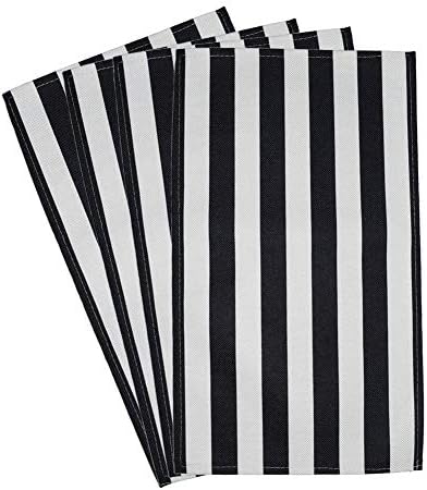 ADCorner Place Mats Set of 4 Burlap Linen Insulation Placemats for Restaurant Kitchen Dining Table Heat Resistant Washable Nonslip Ideal for Wedding Party 11 x 17 Inches (Black and White Striped)