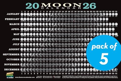 2026 Moon Calendar Card (40 pack): Lunar Phases, Eclipses, and