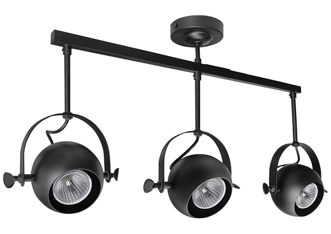 Black Gloss Chrome Retro 3 Way Ceiling Light Adjustable Eyeball