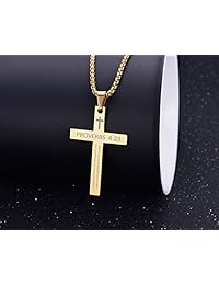 ADoor Stainless Steel Cross Pendant Necklaces for Boy Men or Women Bible Verse Pendant Chain 24 Inch Black Gold Silver