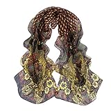 Sankuwen Peacock Soft Chiffon Flower Printed Women Scarf (Coffee)