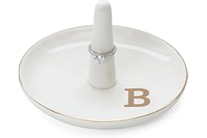HOME SMILE Initials Ring Holder Jewery Tray with personalized B-Monogrammed Engagement Gifts for Friends,Birthday Mother's Day Christmas Gifts for Women,Ceramic White