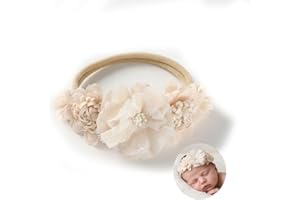 Camellia Lace Baby Girl Headband – Soft Elastic Floral Hairband with Pearls | Cute Baby Bows Hair Accessories for Newborns & 