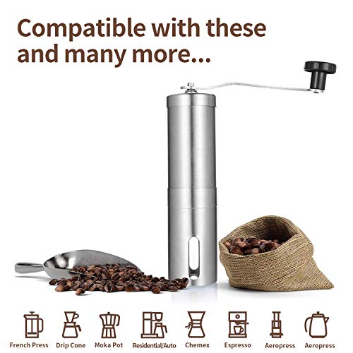 ATUIO - Manuelle Kaffeemühle, Manuelle Rostfreie Espresso Mühle, Edelstahlbohnenmühle, Verstellbarer Konischer… – Bild 4