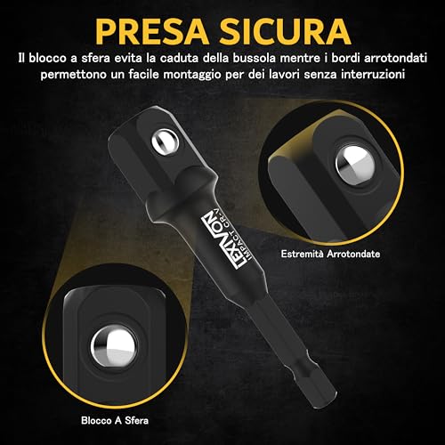 LEXIVON Set di adattatori per zoccoli Impact Grade, bit di estensione da 3" | 3-Piece 1/4", 3/8", e 1/2" Drive, adattate il vostro trapano di potenza al cacciavite (LX-101)