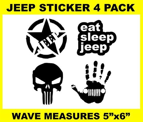 Jeep Sticker Pack vinyl Decals / Black / You get 4 Stickers / / Jeep Wave, Eat Sleep Jeep, Jeep Hand, Sj, Xj, Zj, Wj, Wk, Wk2, Zj, Wj, Wk, Wk2, wrangler, cherokee, renegade