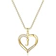 Yesteel Heart Initial Necklaces for Women, 14K Gold Plated Cubic Zirconia Heart Pendant Necklace, Dainty Initial Charm Necklace Letter A to Z Jewelry for Women Girls