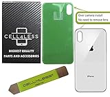 CELL4LESS Back Glass Replacement Compatible w/The iPhone X Including Wide Camera Hole, Adhesive & Removal Tool (Silver)