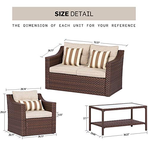 Conversation Sets Patio Furniture Sets Solaura Outdoor Patio Furniture Set 4 Piece Conversation Set Gray Wicker Furniture Sofa Set With Neutral Beige Olefin Fiber Cushions Sophisticated Glass Coffee Table Conversation Sets Patio