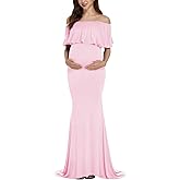 Love2Mi Womens Off Shoulder Maternity Dress for Photoshoot Mama Ruffles Photography Dress Slim Fitted Gown for Baby Shower
