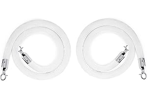 LVYIHAN 2 Pack Velvet Stanchion Rope White, 5 Ft Crowd Control Ropes Barrier with Silver Hooks, Hanging VIP Rope for Party Decoration