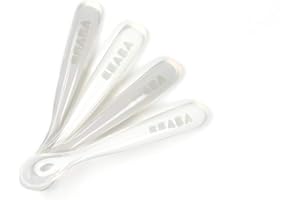 BÉABA BEABA First Stage Baby Feeding Spoon Set, THE ORIGINAL Soft Tip Silicone Spoons for Babies, Gum Friendly BPA Lead Phthalate and Plastic Free, Great Gift Set (4 Pack), Cloud