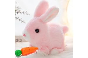 INBOXXE Bunny Toys Educational Interactive Toys Bunnies Can Walk and Talk, Hopping Easter Bunny Easter Plush Stuffed Bunny Toy, Hopping Bunny Toy Walking Rabbit Educational Toys for Kids (Pink)