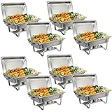 ZenChef Upgraded 8 Qt Stainless Steel Chafer, Full Size Chafer, Chafing Dish w/Water Pan, Food Pan, Alcohol Furnace and Lid (Pack of 8)