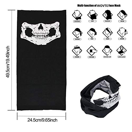 VIPITH 1 pair of Skeleton Gloves and 2-pack Skull Face Masks, Skeleton Pattern Glow in the Dark Knit Gloves and Seamless Multi Function Skull Tube Tubular Half Face Mask Headband Headwear Neck Warmer.