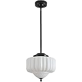 FCTWAKS Schoolhouse Pendant Light, 12" Black Schoolhouse Ceiling Light Fixture with Milk Glass White Shade, Adjustable Height